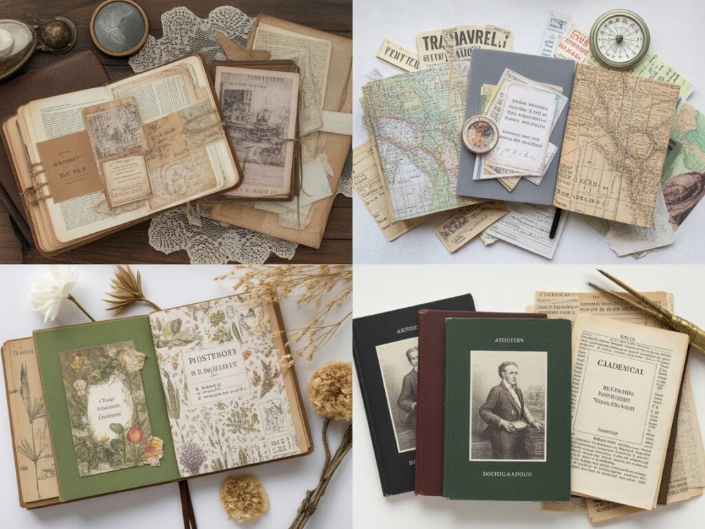 junk journal theme kit styles vintage travel botanical